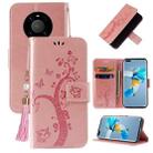 For Huawei Mate 40 Pro Embossed Lucky Tree Horizontal Flip Leather Case with Holder & Card Slot & Wallet & Lanyard(Rose Gold) - 1
