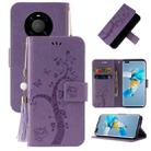 For Huawei Mate 40 Pro Embossed Lucky Tree Horizontal Flip Leather Case with Holder & Card Slot & Wallet & Lanyard(Purple) - 1