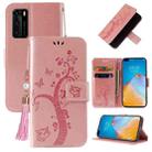 For Huawei P40 Embossed Lucky Tree Horizontal Flip Leather Case with Holder & Card Slot & Wallet & Lanyard(Rose Gold) - 1