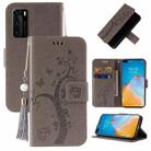 For Huawei P40 Embossed Lucky Tree Horizontal Flip Leather Case with Holder & Card Slot & Wallet & Lanyard(Grey) - 1