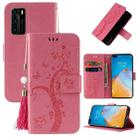 For Huawei P40 Embossed Lucky Tree Horizontal Flip Leather Case with Holder & Card Slot & Wallet & Lanyard(Pink) - 1