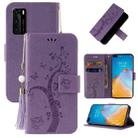 For Huawei P40 Embossed Lucky Tree Horizontal Flip Leather Case with Holder & Card Slot & Wallet & Lanyard(Purple) - 1