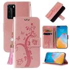 For Huawei P40 Pro Embossed Lucky Tree Horizontal Flip Leather Case with Holder & Card Slot & Wallet & Lanyard(Rose Gold) - 1