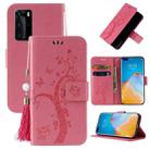 For Huawei P40 Pro Embossed Lucky Tree Horizontal Flip Leather Case with Holder & Card Slot & Wallet & Lanyard(Pink) - 1