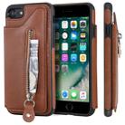 For iPhone SE 2022 / SE 2020 / 8 / 7 Solid Color Double Buckle Zipper Shockproof Protective Case(Brown) - 1