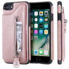 For iPhone SE 2022 / SE 2020 / 8 / 7 Solid Color Double Buckle Zipper Shockproof Protective Case(Rose Gold) - 1