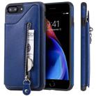 For iPhone 8 Plus / 7 Plus Solid Color Double Buckle Zipper Shockproof Protective Case(Blue) - 1