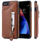 For iPhone 8 Plus / 7 Plus Solid Color Double Buckle Zipper Shockproof Protective Case(Brown) - 1