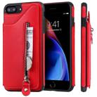 For iPhone 8 Plus / 7 Plus Solid Color Double Buckle Zipper Shockproof Protective Case(Red) - 1