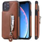 For iPhone 11 Pro Solid Color Double Buckle Zipper Shockproof Protective Case(Brown) - 1