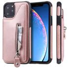 For iPhone 11 Pro Solid Color Double Buckle Zipper Shockproof Protective Case(Rose Gold) - 1
