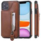 For iPhone 11 Solid Color Double Buckle Zipper Shockproof Protective Case(Brown) - 1