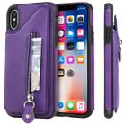 For iPhone X Solid Color Double Buckle Zipper Shockproof Protective Case(Purple) - 1