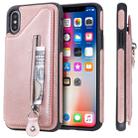 For iPhone X Solid Color Double Buckle Zipper Shockproof Protective Case(Rose Gold) - 1