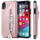 For iPhone XR Solid Color Double Buckle Zipper Shockproof Protective Case(Rose Gold) - 1