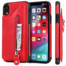 For iPhone XR Solid Color Double Buckle Zipper Shockproof Protective Case(Red) - 1