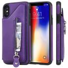 For iPhone XS Solid Color Double Buckle Zipper Shockproof Protective Case(Purple) - 1