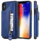 For iPhone XS Solid Color Double Buckle Zipper Shockproof Protective Case(Blue) - 1