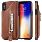 For iPhone XS Solid Color Double Buckle Zipper Shockproof Protective Case(Brown) - 1