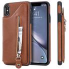 For iPhone XS Max Solid Color Double Buckle Zipper Shockproof Protective Case(Brown) - 1