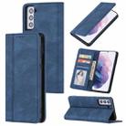 For Samsung Galaxy S21 5G Skin Feel Pressure Line Magnetic Horizontal Flip Leather Case with Holder & Card Slot & Wallet & Photo Frame(Blue) - 1