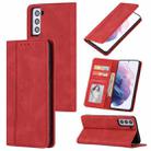 For Samsung Galaxy S21+ 5G Skin Feel Pressure Line Magnetic Horizontal Flip Leather Case with Holder & Card Slot & Wallet & Photo Frame(Red) - 1