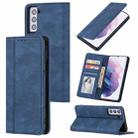 For Samsung Galaxy S21+ 5G Skin Feel Pressure Line Magnetic Horizontal Flip Leather Case with Holder & Card Slot & Wallet & Photo Frame(Blue) - 1