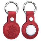 Floral Embossing Leather Protective Case with Key Ring for AirTag(Red) - 1