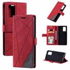 For OPPO A74 4G / F19 Skin Feel Splicing Horizontal Flip Leather Case with Holder & Card Slots & Wallet & Photo Frame(Red) - 1