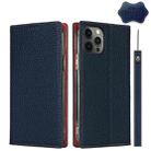 For iPhone 12 / 12 Pro Litchi Genuine Leather Phone Case(Dark Blue) - 1