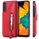 For Galaxy A50 Solid Color Double Buckle Zipper Shockproof Protective Case(Red) - 1