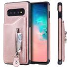 For Galaxy S10 Solid Color Double Buckle Zipper Shockproof Protective Case(Rose Gold) - 1