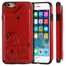 For iPhone 6 Cat Bee Embossing Pattern Shockproof Protective Case with Card Slots & Photo Frame(Red) - 1