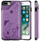 For iPhone 8 Plus / 7 Plus Cat Bee Embossing Pattern Shockproof Protective Case with Card Slots & Photo Frame(Purple) - 1