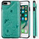 For iPhone 8 Plus / 7 Plus Cat Bee Embossing Pattern Shockproof Protective Case with Card Slots & Photo Frame(Green) - 1