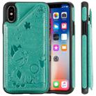 For iPhone X Cat Bee Embossing Pattern Shockproof Protective Case with Card Slots & Photo Frame(Green) - 1