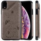 For iPhone XR Cat Bee Embossing Pattern Shockproof Protective Case with Card Slots & Photo Frame(Grey) - 1