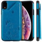 For iPhone XR Cat Bee Embossing Pattern Shockproof Protective Case with Card Slots & Photo Frame(Blue) - 1