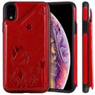 For iPhone XR Cat Bee Embossing Pattern Shockproof Protective Case with Card Slots & Photo Frame(Red) - 1