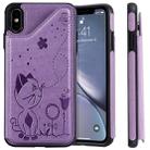 For iPhone XS Max Cat Bee Embossing Pattern Shockproof Protective Case with Card Slots & Photo Frame(Purple) - 1