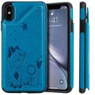 For iPhone XS Max Cat Bee Embossing Pattern Shockproof Protective Case with Card Slots & Photo Frame(Blue) - 1