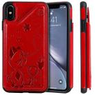 For iPhone XS Max Cat Bee Embossing Pattern Shockproof Protective Case with Card Slots & Photo Frame(Red) - 1