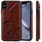 For iPhone XS Max Cat Bee Embossing Pattern Shockproof Protective Case with Card Slots & Photo Frame(Brown) - 1
