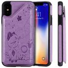 For iPhone XS Cat Bee Embossing Pattern Shockproof Protective Case with Card Slots & Photo Frame(Purple) - 1