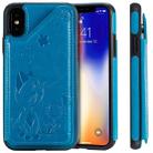 For iPhone XS Cat Bee Embossing Pattern Shockproof Protective Case with Card Slots & Photo Frame(Blue) - 1