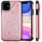 For iPhone 11 Cat Bee Embossing Pattern Shockproof Protective Case with Card Slots & Photo Frame(Rose Gold) - 1