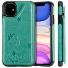 For iPhone 11 Cat Bee Embossing Pattern Shockproof Protective Case with Card Slots & Photo Frame(Green) - 1