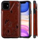 For iPhone 11 Cat Bee Embossing Pattern Shockproof Protective Case with Card Slots & Photo Frame(Brown) - 1