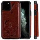 For iPhone 11 Pro Cat Bee Embossing Pattern Shockproof Protective Case with Card Slots & Photo Frame(Brown) - 1