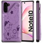 For Galaxy Note 10 Cat Bee Embossing Pattern Shockproof Protective Case with Card Slots & Photo Frame(Purple) - 1